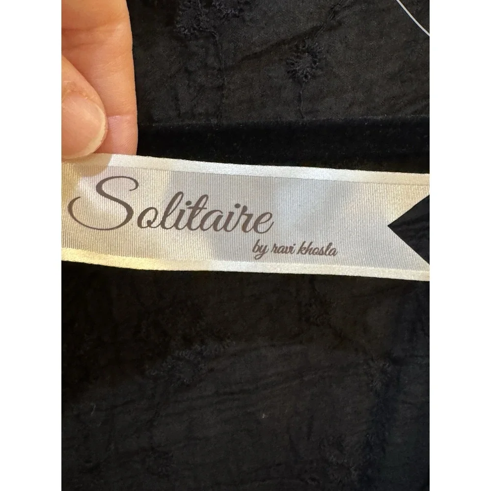 Solitaire Black Open Front Embroidered Eyelet Crochet Duster Cardigan Size 3X